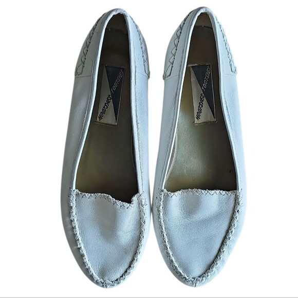 Mootsie Tootsies Moc II Vintage White Leather Loafers Sz 11 Minimalist Classic - Picture 7 of 14